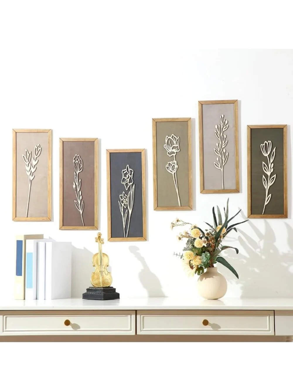 6 Pcs 3D Boho Floral Wall Art - Rustic Vintage Decor for Home, Bedroom & Kitchen